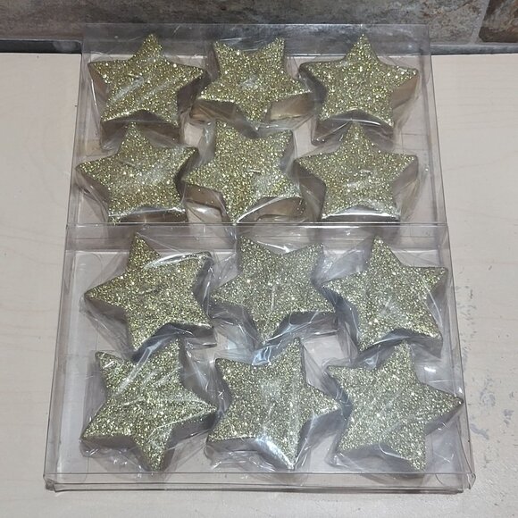 Gold Glitter Star Shaped Floating Candles Tea Lights Set of 2 - Picture 3 of 8